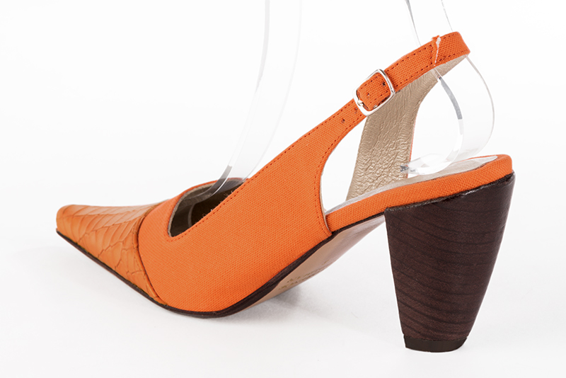 Apricot orange women's slingback shoes. Pointed toe. High cone heels. Rear view - Florence KOOIJMAN